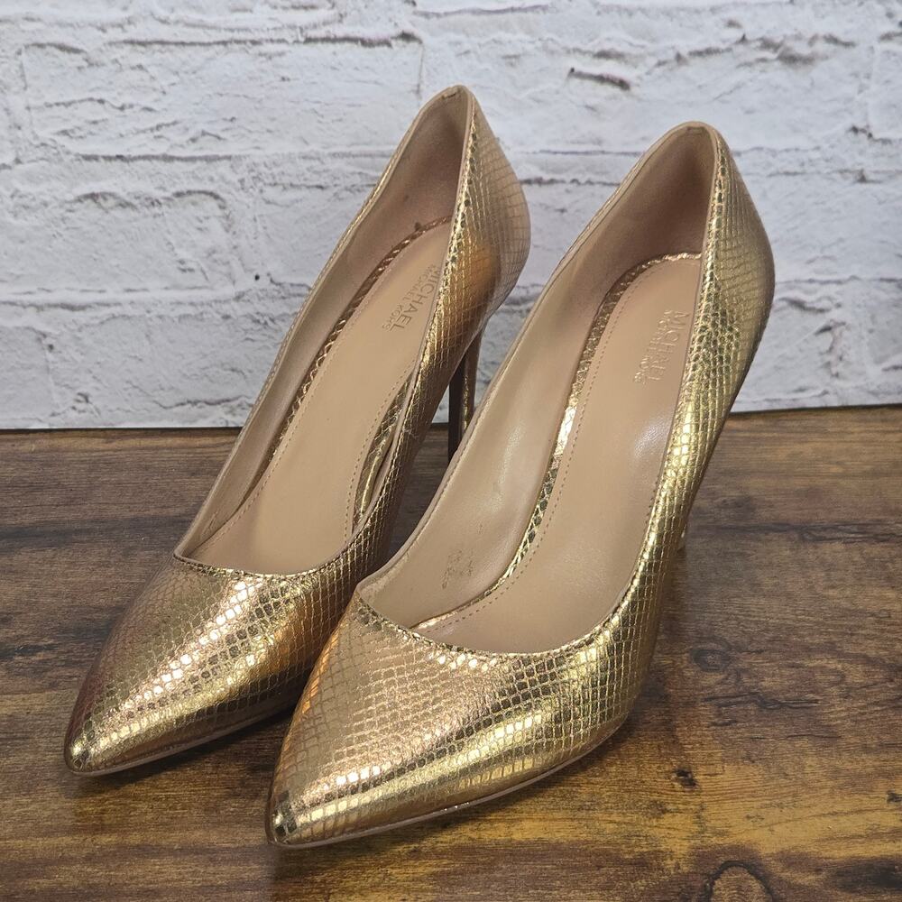Michael Kors Gold Snake Embossed Pointed Toe Pumps Women's 9.5M Heels Flaws